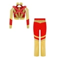 thumbnail image 3 of Doomiva Kids Girls Gymnastics Dance Outfits Long Sleeve Sparkly Color Block Cross-back Crop Top with Flared Pants Set Red 16, 3 of 4