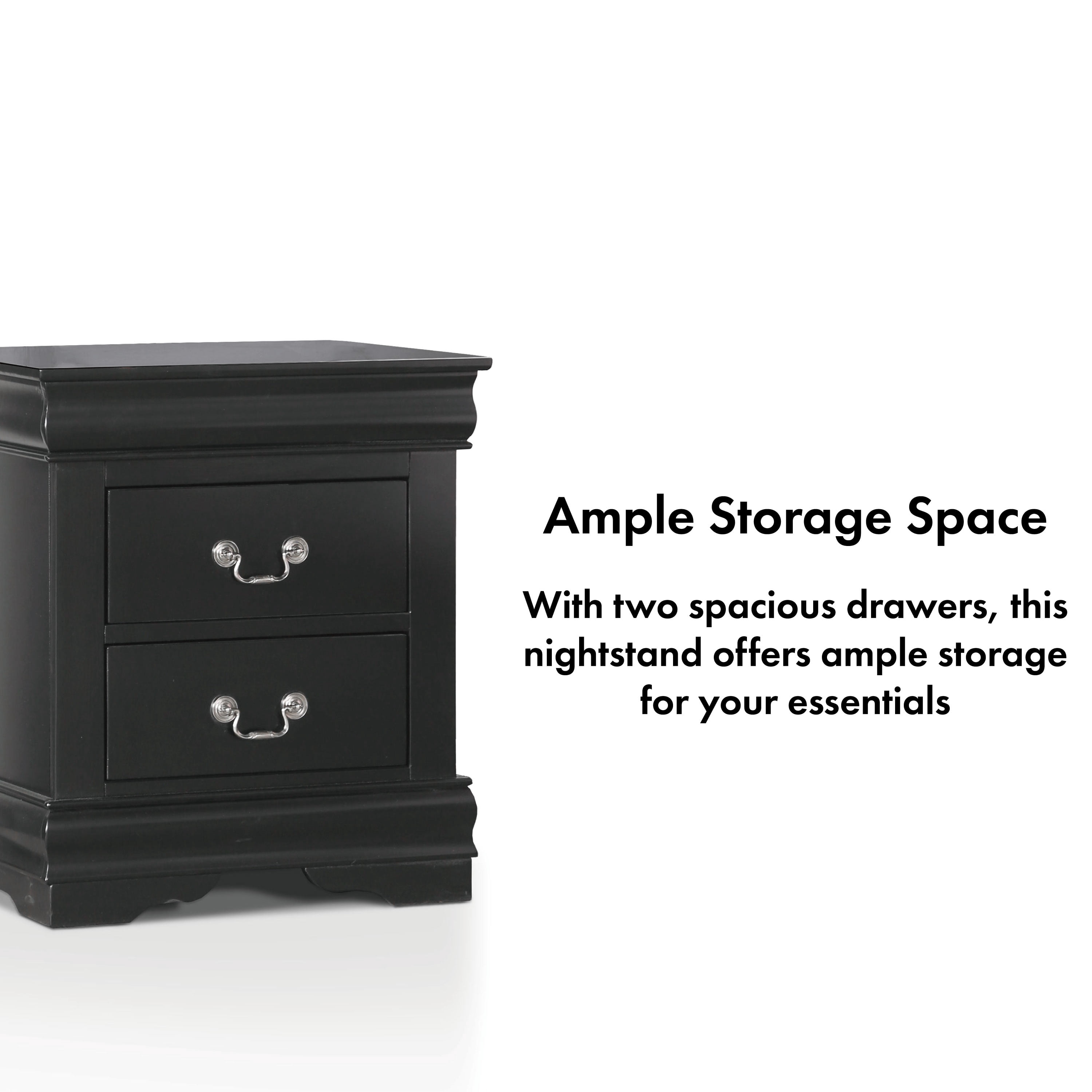 Furniture of America Vrai Transitional 2-Drawer Adult Nightstand, Black