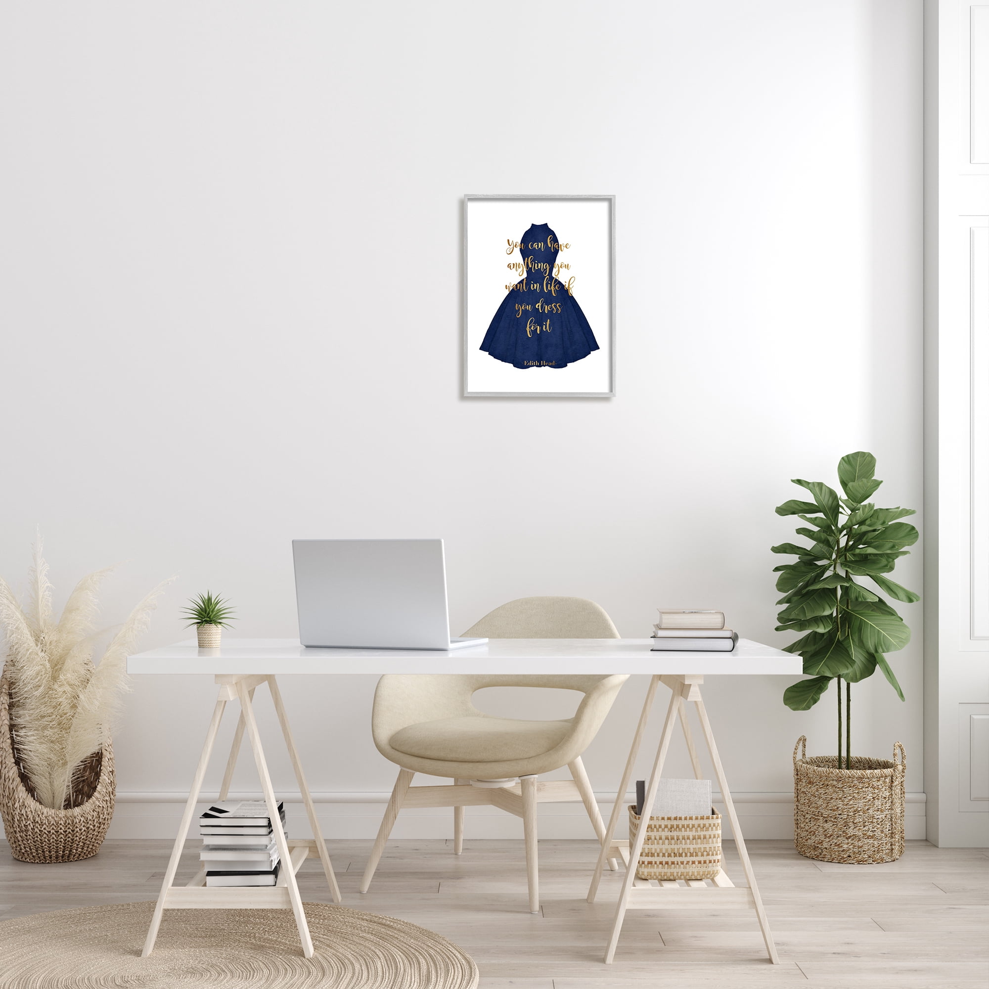 Stupell Industries If You Dress For It Quote Blue Gown Fashion Beauty & Fashion Painting Gray Framed Art Print Wall Art, 16 x 20