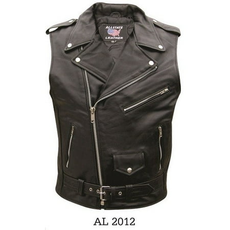 Men'S 46 Size Sleeveless Motorcycle Premium Buffalo Leather 3 zippered Pockets Biker Jacket With Silver