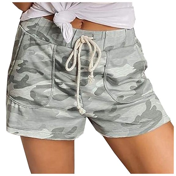 AOOCHASLIY Womens Shorts Summer Clothes Womens Comfy Camo-Shorts Drawstring Elastic Waist Pockets Casual Beach Pants