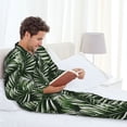 thumbnail image 4 of Mens Pajamas Set, Tropical Palm Leaves1 Button Down Long Sleeve Loungewear Sleepwear Pjs sets for Men, 4 of 5
