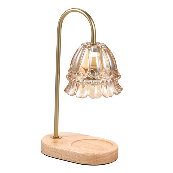 Lithomy Electric Candle Warmer Lamp with Wood Base & Glass Shade - 4 Brightness Levels, 3 Timers (0.5H/1H/4H), No-Flame Scented Wax Melter for Bedroom Ambiance - Includes 4 GU10+C 50W Bulbs, US Plug,