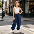 thumbnail image 7 of Ruyang 3T-15Years Girls Lightweight Baggy Joggers Elastic Waist Wide Leg Pants Kids Teen Hip Hop Dance Casual Sports Trousers, 7 of 7