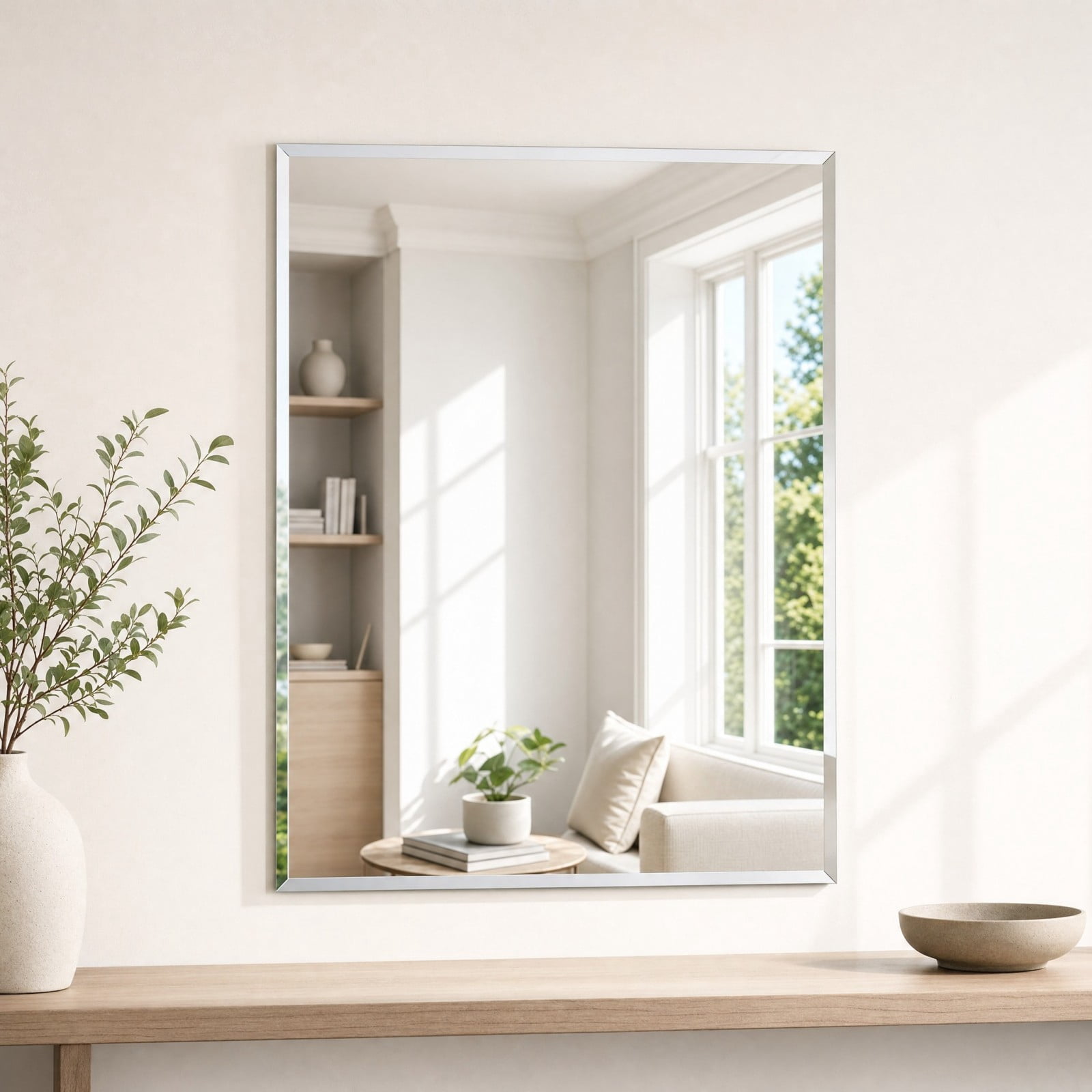 Gleamira 18"x24" Frameless Bathroom Mirror Rectangle Wall Mirror with Beveled Edge Vanity Mirror Over Sink