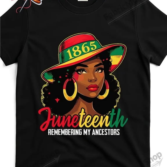 【New Arrival】Juneteenth 1865 Remembering My Ancestors Black Woman Graphic T-Shirt Black Casual Crewneck Tops