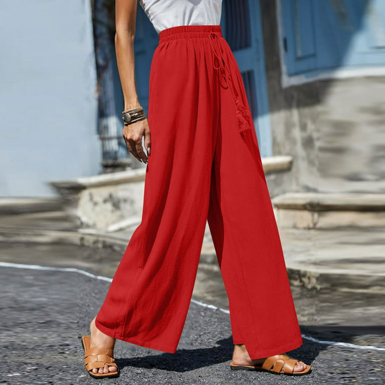 Xysaqa Dressy Capri Pants for Women, Women's Casual High Waist Wide Leg  Long Pants Drawstring Loose Fit Flowy Pants 