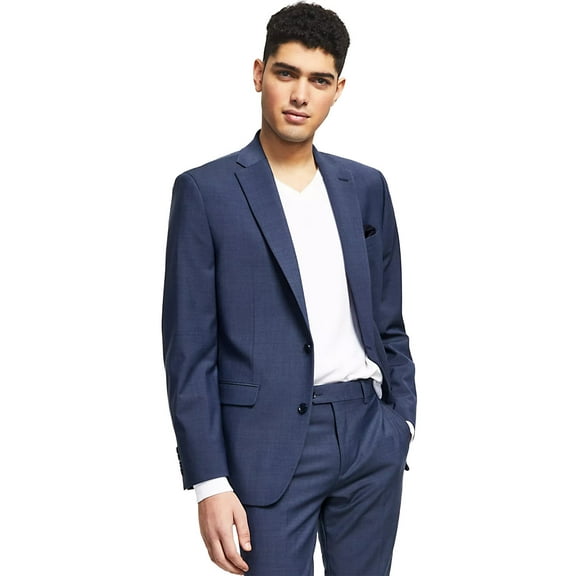 Bar III Mens Slim-Fit Wool Blend Sharkskin Suit Jacket 46 Long Blue - NWT $425