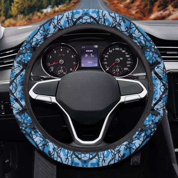 Uorisanigo Blue Camo Steering Wheel Cover Branch Car Steering Wheel Protector Warm Auto Wheel Cover Flannel Car Accessories for SUV Automotive Vehicle Car Decor Gift for Holiday