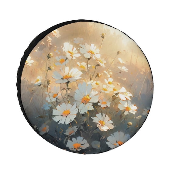 Spare Tire Cover 12inch Oil Painting Daisy Flowers Camping Wheel Protectors Tyre Covers Weatherproof Wheel Covers Naive Daisy Flowers Fit for SUV Truck Travel Trailer