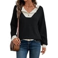 thumbnail image 2 of Camisetas de Larga de Moda de Otoño para Mujer, Sudaderas con Cuello en V y Botones de Patchwork, Tops Casuales Tipo Pulóver Negro XXL, 2 of 9