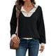 thumbnail image 2 of Camisetas de Larga de Moda de Otoño para Mujer, Sudaderas con Cuello en V y Botones de Patchwork, Tops Casuales Tipo Pulóver Negro M, 2 of 9