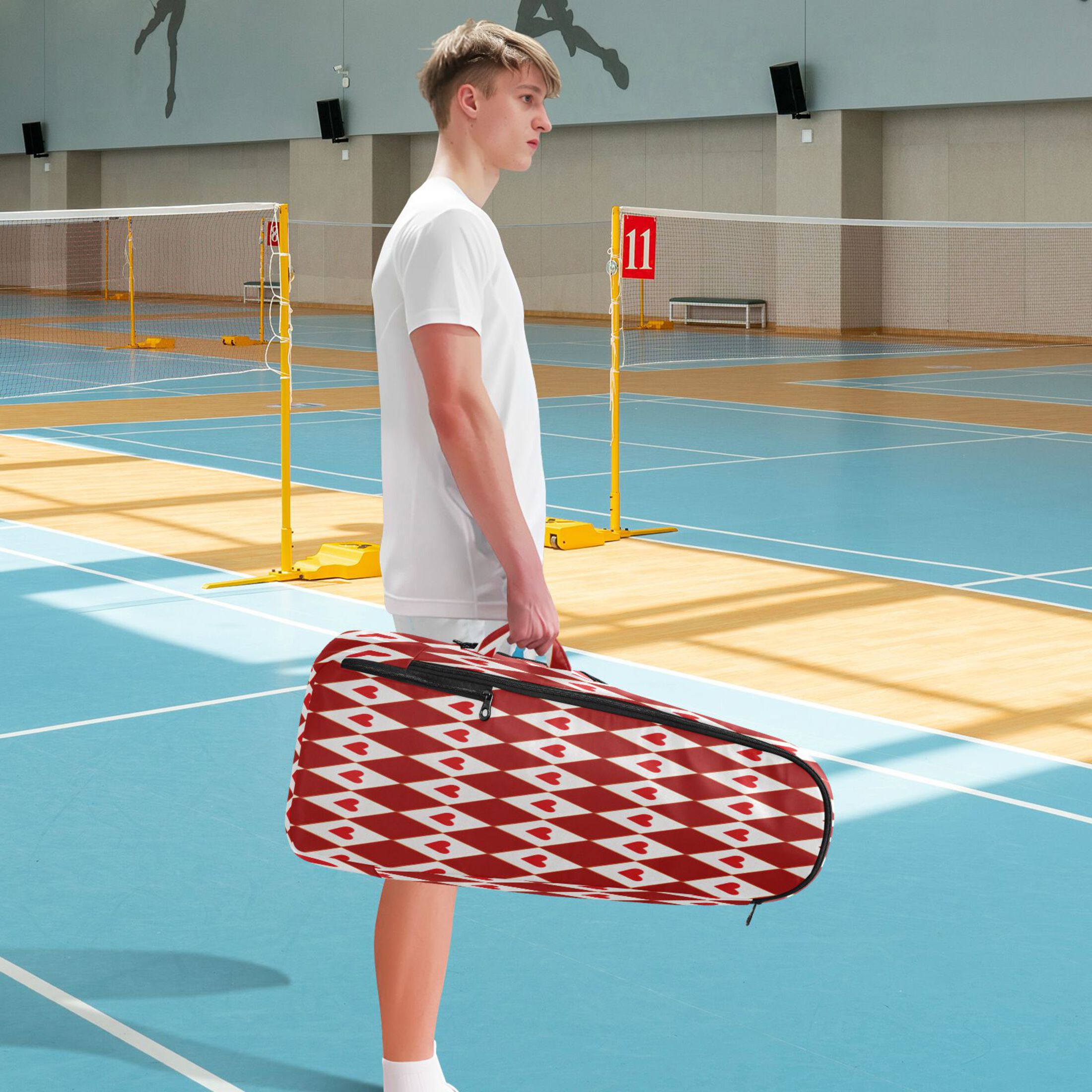 2 Racquet Holder Tennis Backpack Tennis Racket Covers Gym Bags Red Hearts and Diamonds