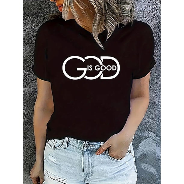 Women's Casual Short Sleeve T-Shirt, Round Neck, "God Is Good" Graphic Tee, Relax Fit, Sporty Style, Soft Tee For Adult, Men, Women, Teen, Teenager, Adolescent, Youth