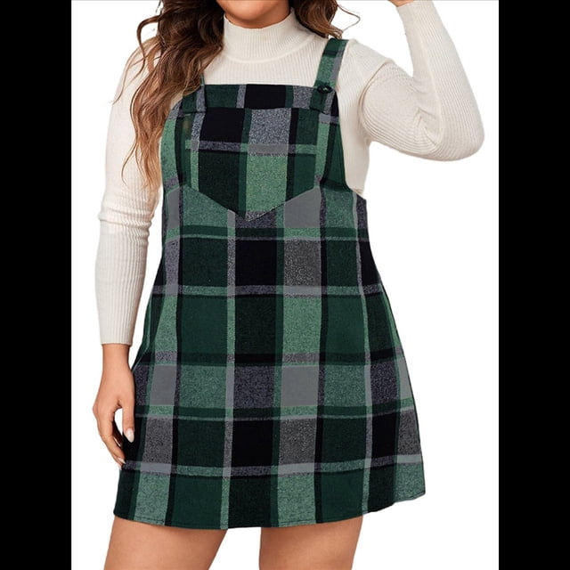 Vestido Estilo Pichi Informal Sin Mangas con Bolsillos y Tirantes Ajustables para Otoño e Invierno, Talla Grande, para Mujer. Verde 4XL