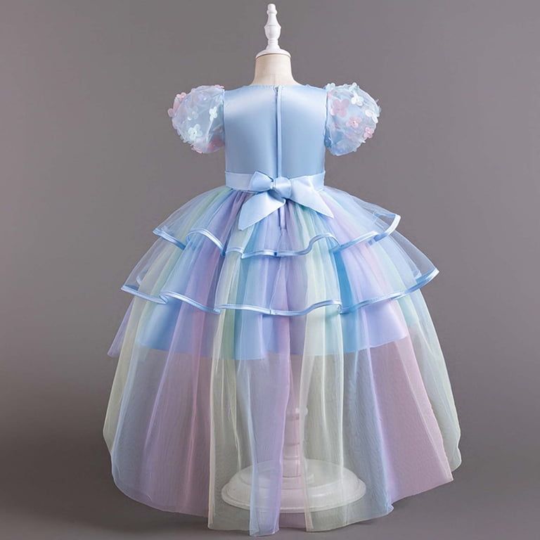 Spazoro Kids Girls Mesh Dresses, Short Sleeve Round Neck Fashion Solid  Color Butterfly Princess Dress for Child Girls Blue Size 4-5T - Walmart.com