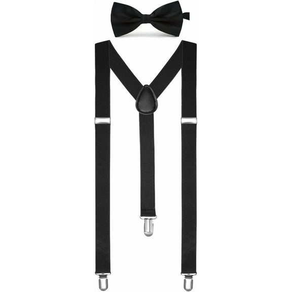 Solid Color Mens Suspender Bow Tie Set Clip On Y Shape Adjustable Braces