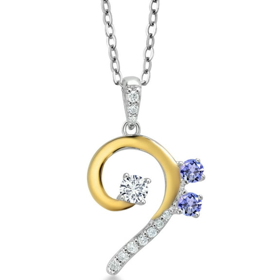 Gem Stone King 925 Sterling Silver and 10K Yellow Gold White Lab Grown Diamond Bass Clef Music Note Pendant Necklace for Women By Keren Hanan (0.34 Cttw, with 18 inch Chain)