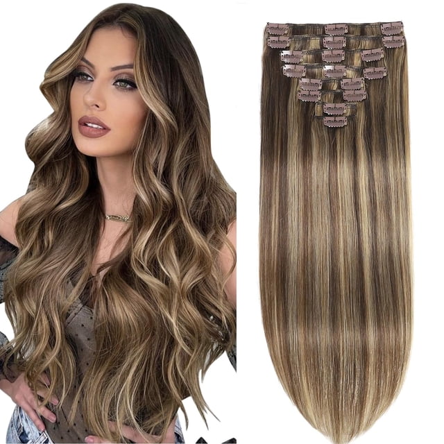 Extensiones de cabello FIPOHIRA Balayage de marrón chocolate a rubio caramelo