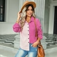 thumbnail image 6 of SWQZVT Womens Top Casual Fashion Corduroy Button Down Shirts Long Sleeve Color Block Shacket Jacket Coat Pink Blouses, 6 of 7