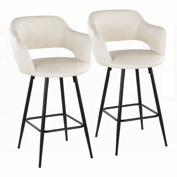 Modern Black Metal & Cream Faux Leather 26" Counter Stools - Set of 2