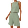 thumbnail image 6 of Costeam Womens 2 Piece Matching Outfit Sleeveless Crew Neck Cropped Top Elastic High Waist Bermuda Shorts with Side Pockets Lightweight Soft Breathable Relaxed Fit Summer Loungewear Set, 6 of 6