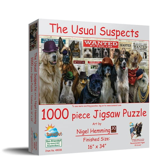 SUNSOUT INC - The Usual Suspects - 1000 pc Jigsaw Puzzle by Artist: Nigel Hemming - Finished Size 16" x 34" - MPN# 49008