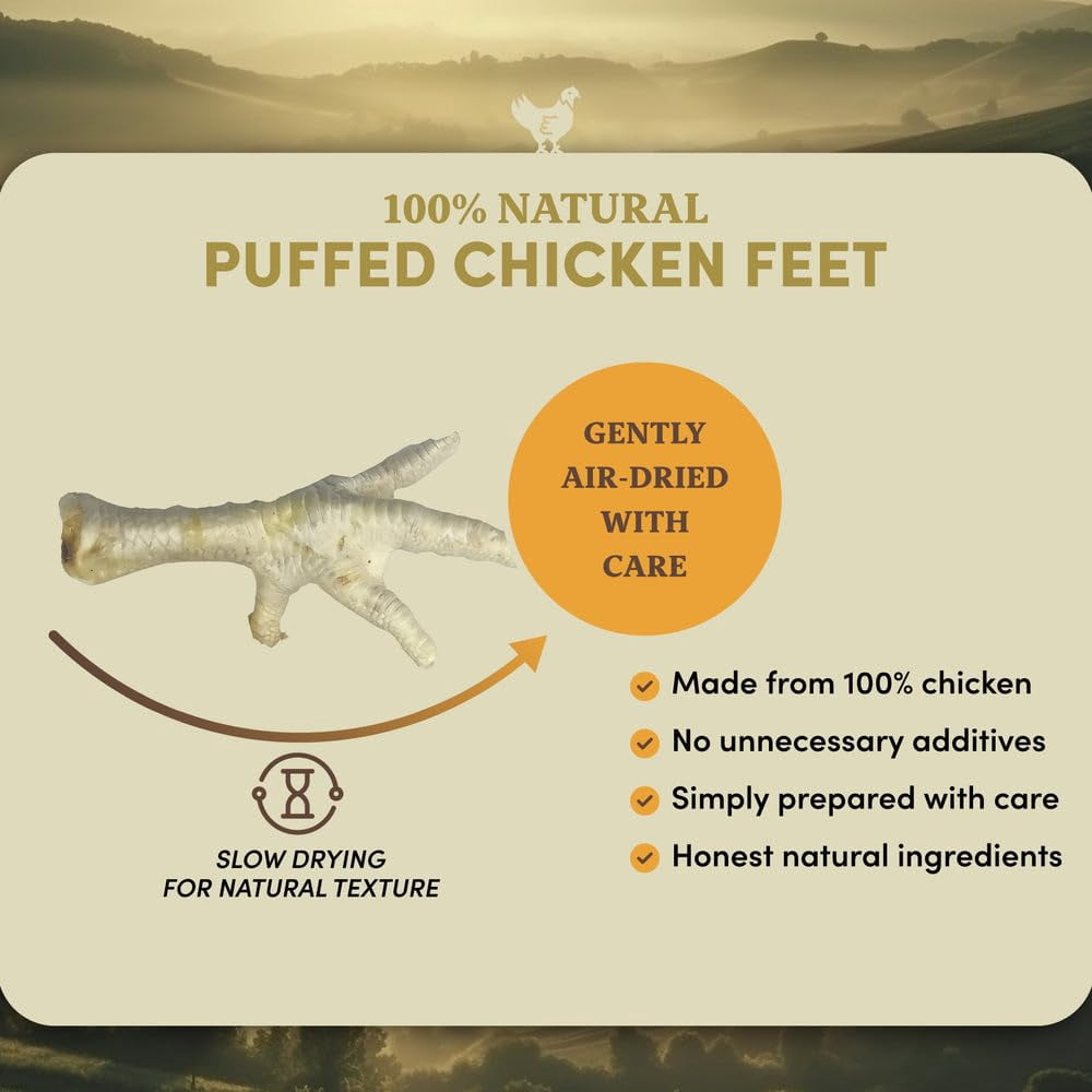 Oldfield Naturals Puffed Chicken Feet Dog Treats, Dehydrated Chicken Feet for Dogs, Light Crispy Chicken Chews, Single Ingredient High Protein Dog Snacks for Multi-Dog Homes, 4 lb 6 oz Bag