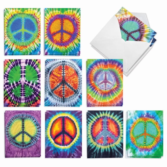The Best Card Company 20 Assorted Thank You Notecards Bulk Box Set 4 x 5.12 Inch with Envelopes (10 Designs, 2 Each) Tie-Dye Peace AM9163TYG-B2x10