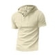 thumbnail image 1 of Camisas de Manga Corta de los Hombres Delgada con Cordón Botón Arriba con Capucha, Blusa de Poliéster Transpirable para Diario, 1 of 5