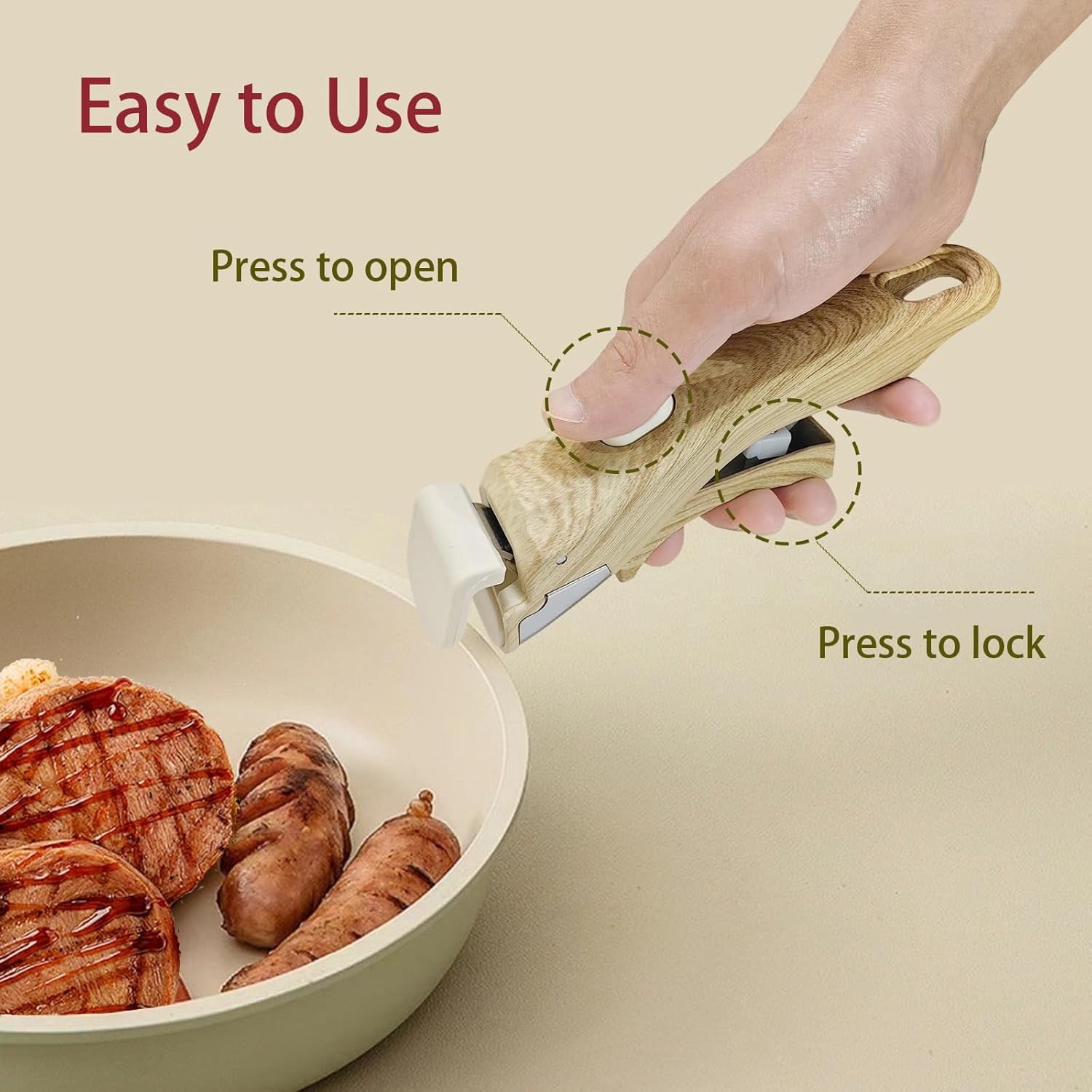 Removable Handle Wood-Like, Detachable Pot Handles with Silicone Oven Mitts Heat Resistant, Universal Pan Handle, Replacement Handles for Pots and Pans, Fits All Cookware