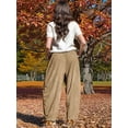 thumbnail image 5 of Women'S Corduroy Pants Baggy Wide Leg Pants Casual Elastic Waisted Palazzo Harem Pants with Pockets Khaki L, 5 of 8