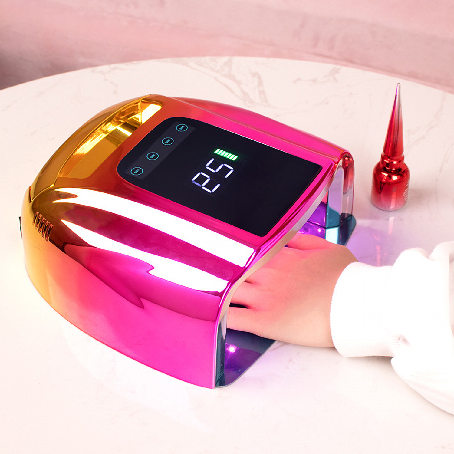 Cordless UV LED Nail Lamp 96W Rechargeable Nail Dryer with Removable Stainless Steel Bottom Auto Sensor 4 Timer Quick Dry All Nail Gel Polish Professional Curing Lamp for Home & Salon DIY Manicure