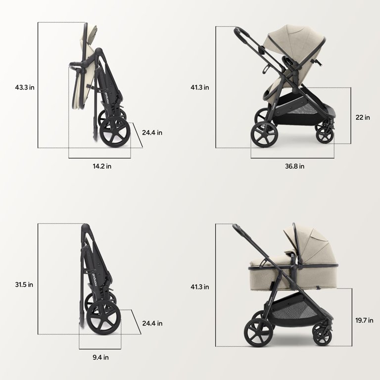 Mompush Wiz 2-in-1 Baby Stroller, Bassinet Mode, Reversible Seat 