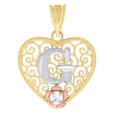 10k Tri-Color Gold Cubic Zirconia Women Initial "G" Alphabet Pendant 1.4g Charm