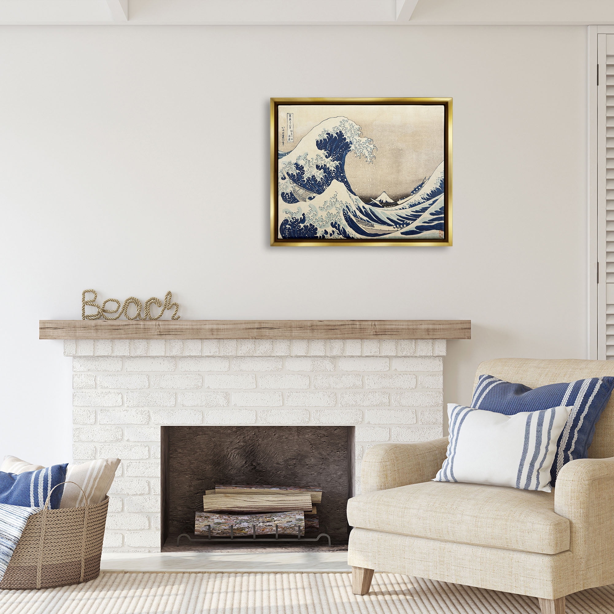 Stupell Industries Classic Tsunami Wave Nature Painting Gold Floater Framed Art Print Wall Art, 31 x 25