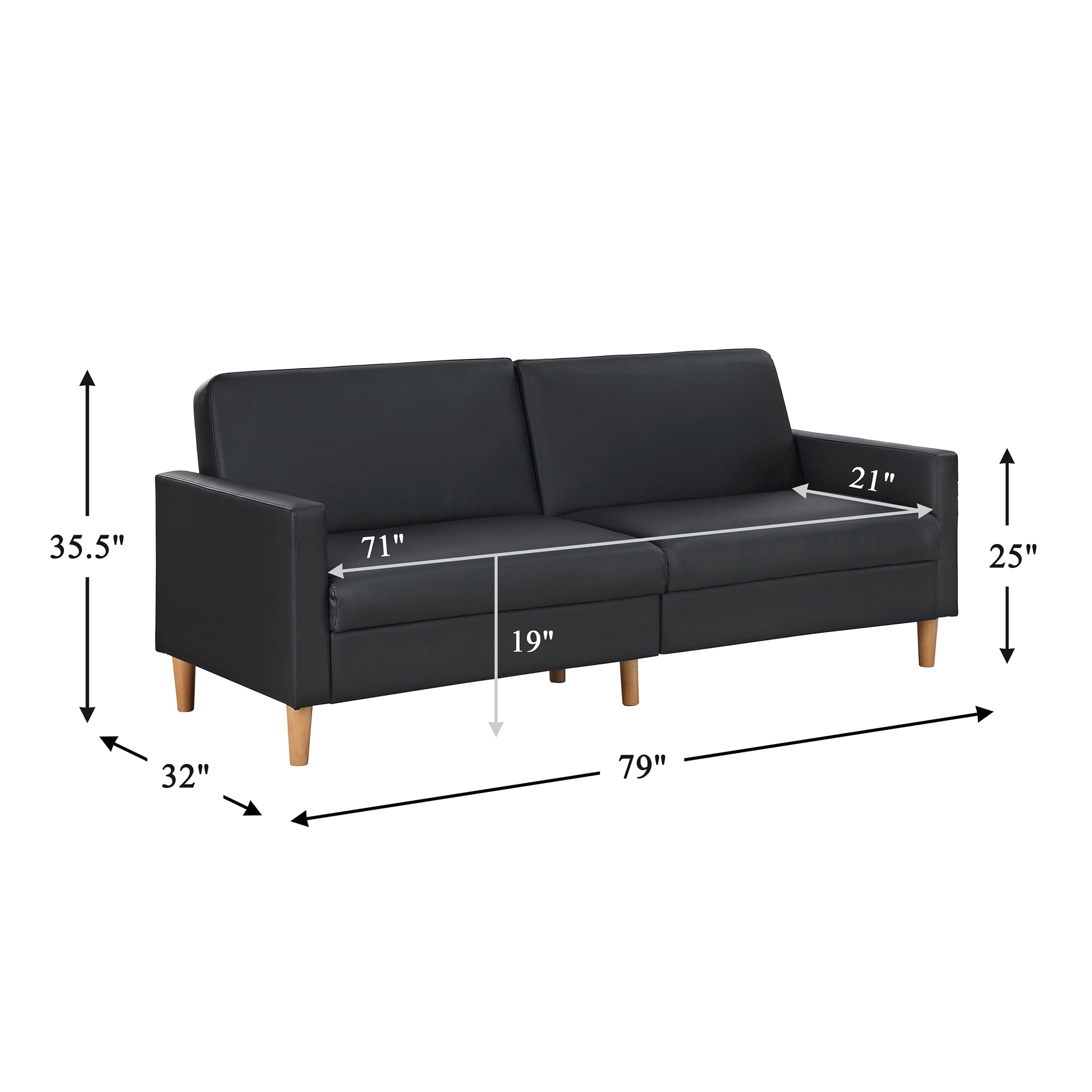 OakvillePark Cedarsong Faux Leather Convertible Sofa Bed, Black