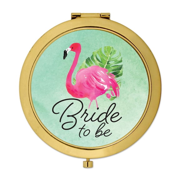 Koyal Wholesale Compact Mirror Bride to Be Wedding Gift, Gold, Tropical Pink Flamingo, 1-Pack