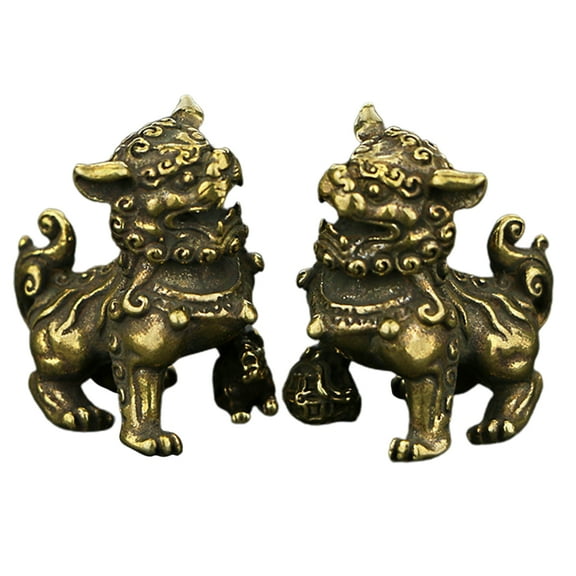 PBPBOX 1Pair Brass  Shui Lion Decor Coffee Color Tabletop Ornament for Home Decoration