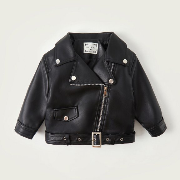 GiLiling Boys Leather Jackets Zip up Waterproof Collar Coats Kids Toddler Lightweight Long Sleeve Winter Leather Outwear (Black, 18-24 Months)