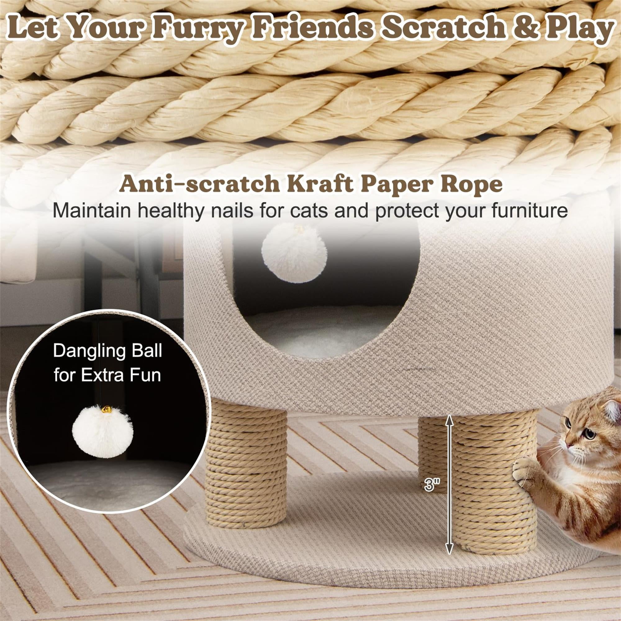 Kadyn 18" 3-in-1 Cat Cave Bed, Cat House for Indoor Cats, Cat Condo Modern Cat Nest Cute Prevents Furniture Damage Cat Shelter, Beige