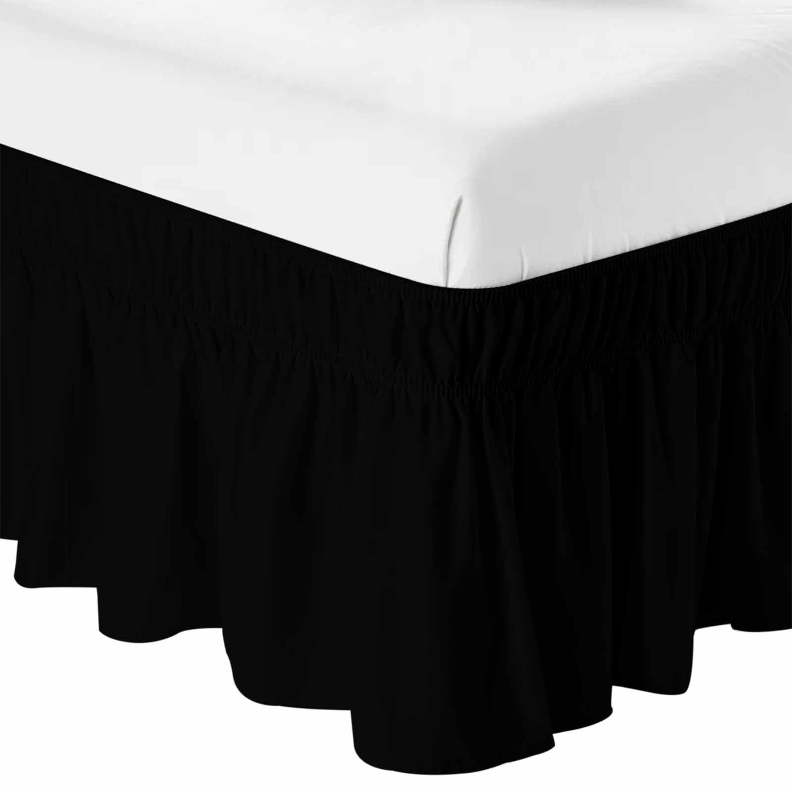 Bed Skirt Black Adjustable Elastic Wrap-Around Dust Ruffle with Solid Color 16 Inch Drop, Bed Frame Cover for King Size Bed