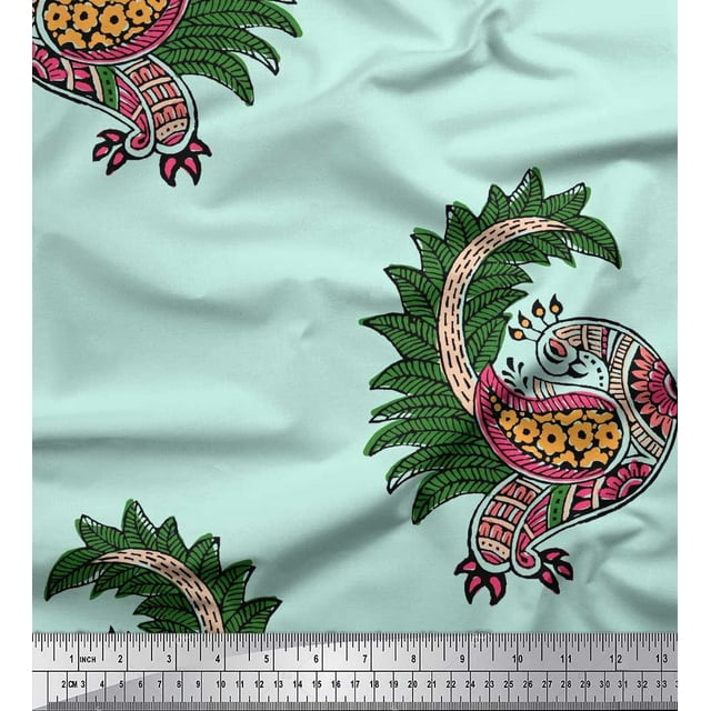 Soimoi Georgette Viscose Fabric Peacock Block Fabric Prints by Yard 42 Inch Wide