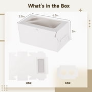 50 Pcs 2-Cavity Cupcake Boxes with Window, White Pastry Boxes Bulk for Bakery, Cupcake Containers with Clear Lid for Gifting, Birthday Party, Wedding & Dessert Packaging