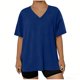 thumbnail image 4 of Mujeres Más Tamaño Manga Larga Tops con Cuello en V, Color Sólido Doblado Hendidura Suéter para el Uso Casual Diario en el Hogar, 4 of 6