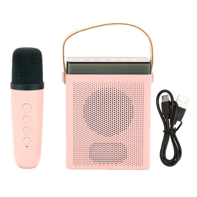 Juego de máquina de Karaoke con Altavoz Bluetooth Recargable con luz RGB y 1 micrófono inalámbrico para Fiesta en casa KTV Rosa
