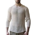 thumbnail image 1 of Men Hollow See Through Top Lightweight Grid Pure Color Breathable Long Sleeve Knit Undershirt for Male White S, 1 of 4