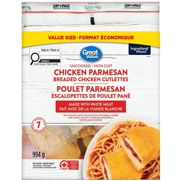 Great Value Chicken Parmesan Breaded Chicken Cutlettes, 994 g (7 pieces)