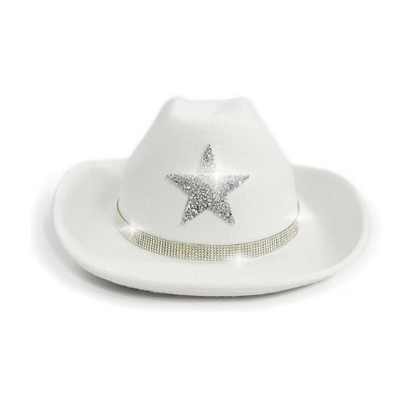 Kids Sparkly Cowboy Hat Star Rhinestone Decor Design Western Party Cap Sun Protective Style Kids Headwear 4-10Y Boys Girls Festival Beach Outdoor Hat
