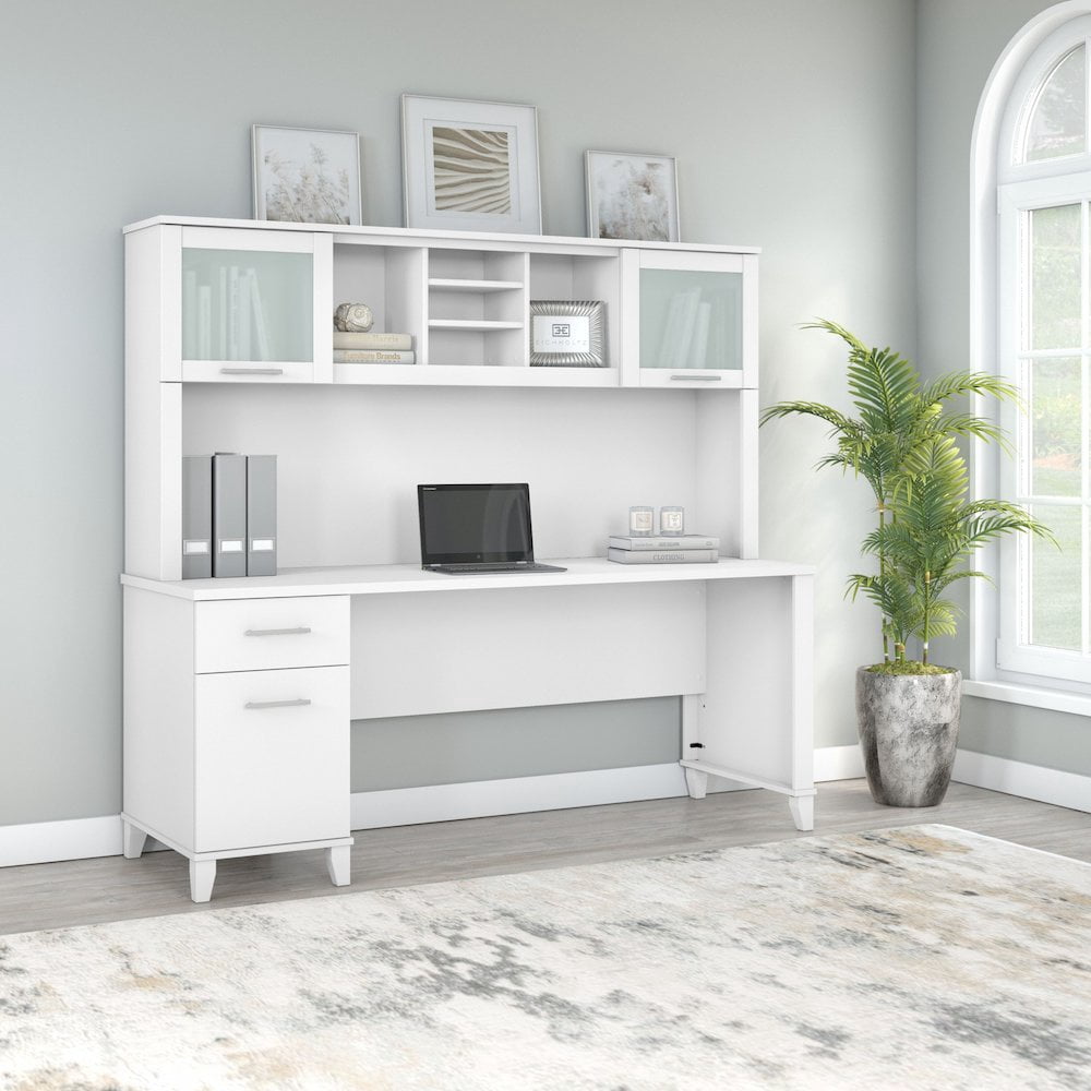 Somerset 72W Office Desk with Drawers and Hutch - Engineered Wood